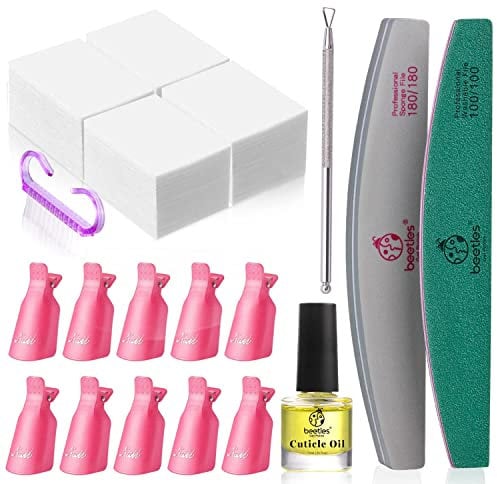 Beetles Gel Polish Remove Kit - 450Pcs Gel Nail Polish Remove Lint Free Nail Wipes/10 Pcs Nail Polish Remove Clips/Cuticle Oil/Cuticle Pusher/Nail File for Fingernail and Toenail