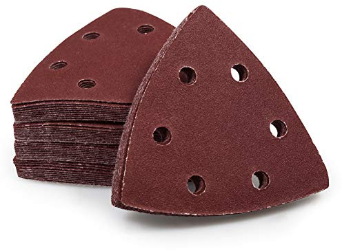 SPEEDWOX Dreieckige Schleifscheiben Klettverschluss Körnung 180 90 mm 6 Löcher für 8,9 cm oszillierendes Multifunktionswerkzeug Detailschleifer Schleifpapier Dreieck-Schleifscheiben 50 Stück