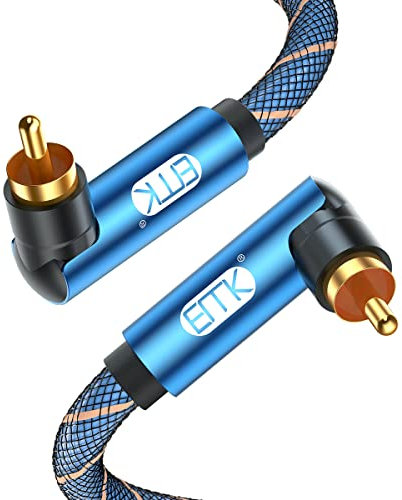 EMK Cable RCA Ángulo Recto Cable Subwoofer RCA Dual 90 grados Cables Coaxial Digital Macho Chapado en oro SUB Coaxial para Smart-TV, Altavoz, AMP, Soundbar (0,5 Metro)