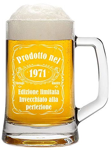 bubbleshirt Boccale da Birra Incisione Compleanno 1971 - Prodotto nel 1971 Invecchiato alla Perfezione - Vintage - Idea Regalo - Bicchiere in Vetro Chiaro, ca 50 cl
