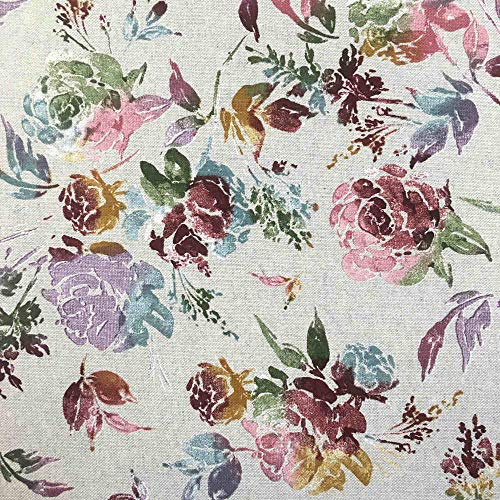Kt KILOtela Bedruckter Leinenstoff Meterware - Halbpanama - Breite 280 cm - Länge wählbar 50 in 50 cm, Aquarell mit Blumen - mehrfarbig