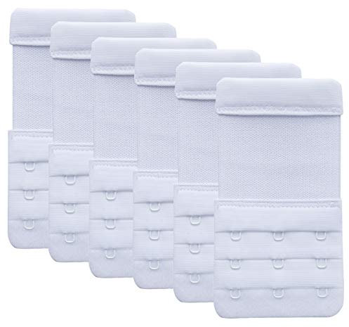 YARBAR Bra Extender 3 Hook Elastic Bra Extension Strap Soft Comfortable (6PCS White, 3 Hook 3/4 Inch)