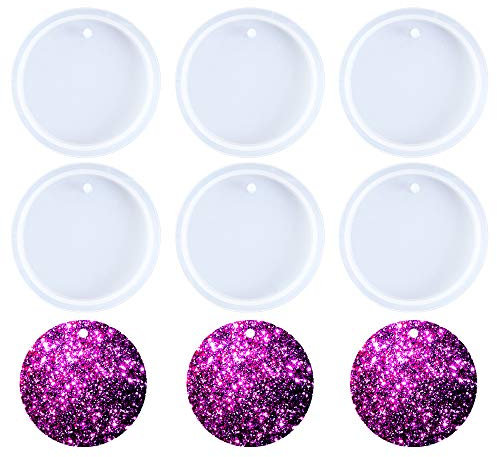 Nifocc Lot de 6 moules ronds en silicone avec trous pour la création de porte-clés en résine