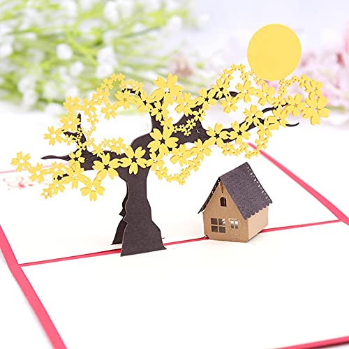 KUNSTIFY 3D Pop Up Karte, Glückwunschkarte, Geschenk für Freundin Männer Frauen Vater Mutter Opa Hochzeit Geschenk Geburtstag Geschenk Geschenkidee Gelb Baum
