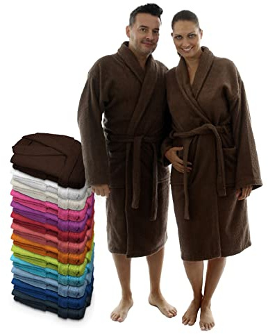 LEBENGOOD - Accappatoio unisex da donna e uomo, 100% cotone spugna americana 400 g, con cintura, tasche (L, marrone)