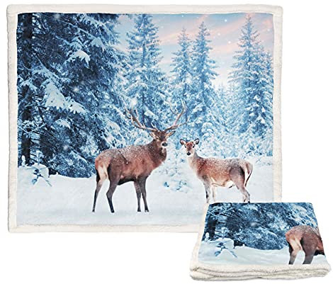 Tex family Plaid Coperta in Pile Sherpa Fantasy HD Coppia di cervi
