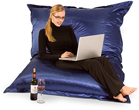 SMOOTHY Original Metallic Indoor XXL Sitzsack 400L Riesensitzsack Sitzkissen Sessel aus Baumwolle für Kinder & Erwachsene (180 x 140 cm, Saphir)
