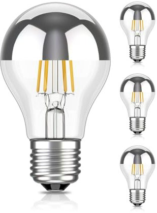 ledscom.de 4 Stück E27 LED Leuchtmittel, A60, warmweiß (2700 K), 4,1 W, 461lm, Kopfspiegel (silber)