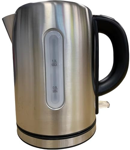 Vanilla Leisure Kettle Stainless 1 Litre 1000W Cordless Electric Kettle Low Wattage for Caravans Camping & Home Brushed Stainless Steel Travel Kettle Boil Dry Protection Auto Shut Off