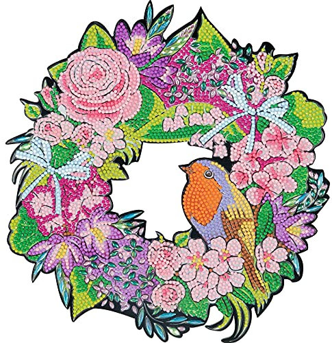 Diamond Painting Kranz Tür 30 cm Frühling Kranz Rose Vogel Wandkranz Blumen Dekokranz Klein Hängend Für Hochzeit Fenster Dekor Erntedankfest Tür Außendekoration Kamin Fenster Drinnen Outdoor Wand