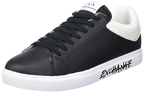 Armani Exchange Herren Armani Lettering, Back Color Insert, Lace up Sneaker, Black/White, 42 EU