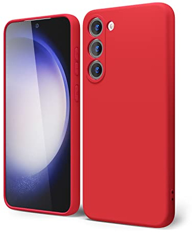 oakxco for Samsung Galaxy S23 Phone Case Liquid Silicone, Cute Thin Slim Soft Rubber TPU Plain Smooth Gel Cover for Women Girl Aesthetic Design, Matte Solid Protective & Shockproof Bumper, Red