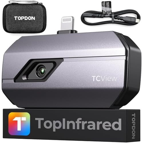 TOPDON Thermal Camera TC002 for iOS, 512 x 384 IR Infrared Thermometer with Lightning Port, -20-550℃, Video Recording, iPhone & iPad Available, for House maintenance, Leak Inspection, Pest Inspection