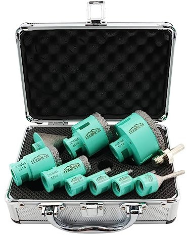 Forets Diamant Carrelage LEKOMESH- 10pcs (6/6/8/25/35/50/68mm+Tête de Fraisage Chanfreinée(6-25mm)+50mm Forets Chanfreinés+Adaptateur) Trépan Diamant pour Porcelaine Céramique Carrelage