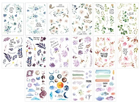 16 Blatt Transferaufkleber, Rub On Transfer Stickers, Scrapbook Zubehör, Scrapbooking Sticker Set für Kinder Erwachsene, Pflanzen Blätter Aufkleber für Scrapbooking Gästebuch Fotoalbum