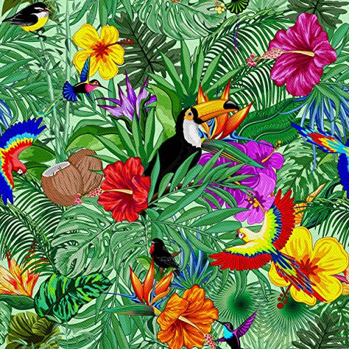 HEKO PANELS Stoff Oxford Wasserdichte Meterware Canvas-Stoff Polyester Stoff Zum Nähen Nähstoffe Dekostoffe Wasserabweisend Blickdicht Exotische Vögel Dschungel 3 Meter 155 x 300 cm, DX1654/3mb