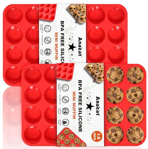 Anaeat Silikon-Muffinform – Mini-Cupcake-Tablett für 24 Tassen, antihaftbeschichtete Backformen für Muffin-Kuchen, Cupcakes, Schokolade, Brot, Torten und Desserts, einfach herausnehmbar (2 Stück)