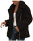 Damen Winterjacke, mittellang, dick, warm, Lammfell-Fleece, gefüttert, mit Kapuze, Schwarz , 46