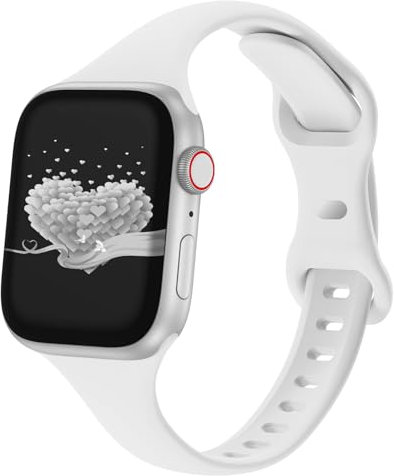 Slim Thin Narrow Band Compatible with Apple Watch 38mm 40mm 41mm 42mm 44mm 45mm 46mm 49mm, Replacement Silicone Sport Strap Wristbands for iWatch Series 9/8/7/6/5/4/3/2/1 Ultra/2 SE Women Men, White