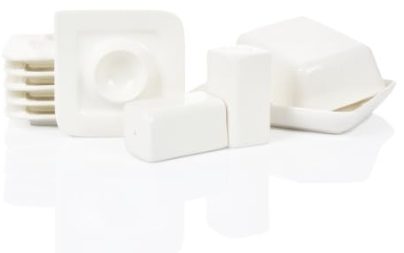 Fantastic Frühstücksset 9-teilig für 6 Personen, creméweiß eckig Porzellan | elegantes Set aus Eierbechern Butterdose und Salz/Pfeffer, Funktionalität und edles Desing für den perfekten Start in den Tag