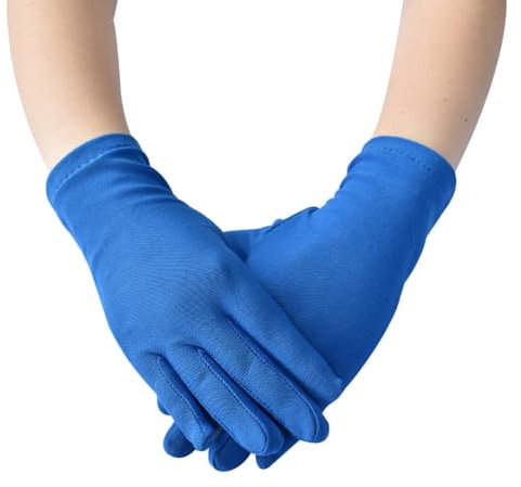 Yurosiay Satin Handschuh Damen Kurz Stretch Satinhandschuhe Abendhandschuhe Dünn Atmungsaktiv Opera Handschuhe Tanzhandschuhe Party Handschuhe für Hochzeit Bälle Teeparty Bankette 22x9cm Blau
