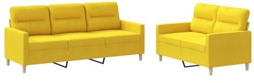 vidaXL Sofagarnitur 2-TLG., Sessel Couch mit Kissen, Sofa Wohnzimmersofa mit Armlehnen, Couchgarnitur Designsofa Sitzmöbel Polstermöbel, Hellgelb Stoff
