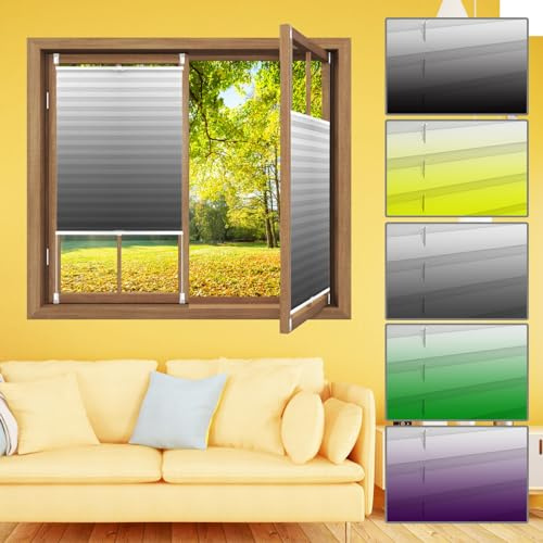 Plisees Ohne Bohren Blickdicht 65 x 100 cm Lichtdurchlässig Rollo, Faltrollo Jalousie, Plisseerollo Stoff 60 Sekunden Plisseerollo Montage für Fenster & Tür, Grau