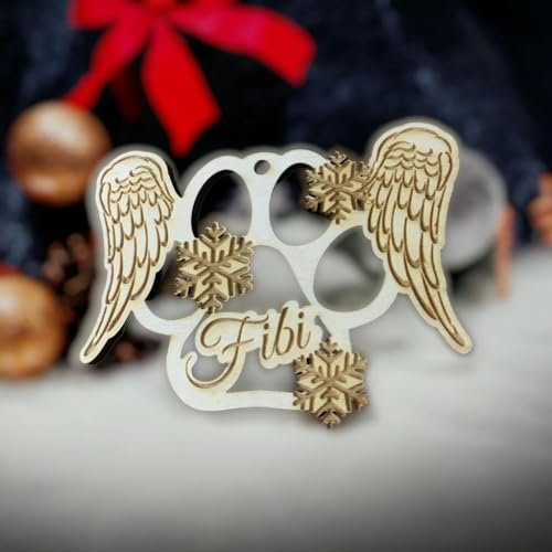 Hundepfote Personalisierte mit Engelsflügel als Weihnachtsbaumschmuck Weihnachtsdeko aus Holz
