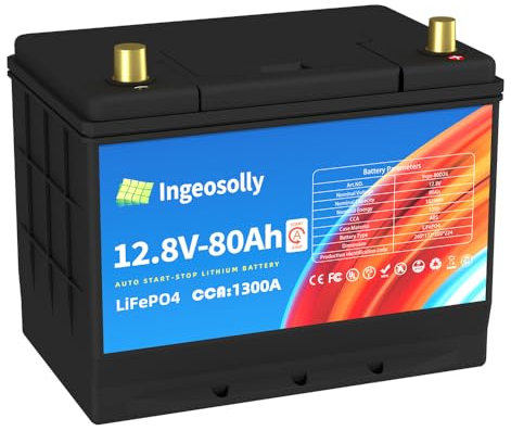Batería de coche LiFePO4 de 80 Ah, 12 V, batería de arranque, CCA1300, batería de coche, batería de arranque de fosfato de hierro, ciclo profundo de grado A, pilas de coche (izquierda, derecha +)