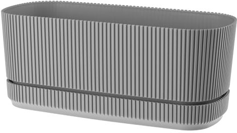 VERDENIA Pera Elegante Maceta Ovalada con Plato Especial, Elegante Acabado Antracita, Ligera para Uso en Interiores y Exteriores, 29 x 13 x 12 cm, Gris
