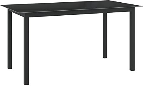 Mengtu Mesa de jardín con tablero de cristal, mesa de terraza, mesa de balcón, mesa exterior, mesa para muebles de asiento, color negro, 150 x 90 x 74 cm, aluminio y cristal, muebles de jardín