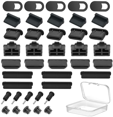 40PCS USB Port Cover, Silicone Anti Dust Cover Dust Plugs Caps for Computer Camera, USB, USB C, RJ45, HDMI, SD Port, Headphones Port, Audio Port (8 Types)
