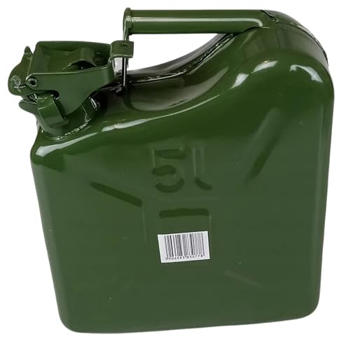 Anwicar Bidon d'essence en métal de 5 L, bidon de carburant pour essence et diesel, bidon d'huile, poignée de transport, fermeture étanche, couleur vert