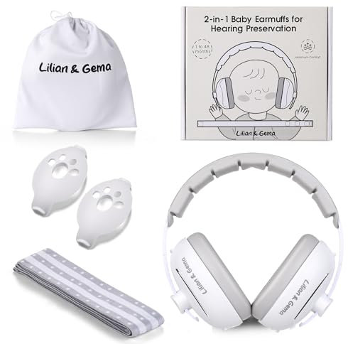 Lilian&Gema 2-in-1 Baby Ear Defender for Babies and Toddlers up to 4 Years, Adjustable Baby Headphones with Stretchy Band, Noise Cancelling Headphones, Against Hearing Damage & Improves Sleep (Gray)