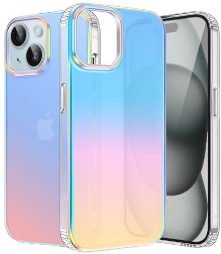 ÁRBOLORO Hülle für iPhone 15 6,1 Zoll, Irisierend Farbverlauf Handyhülle Stoßfeste Kratzfest Holografisch Case Regenbogen Farbwechsel Effekt Matt Bunt Schutzhülle für Frauen und Mädchen