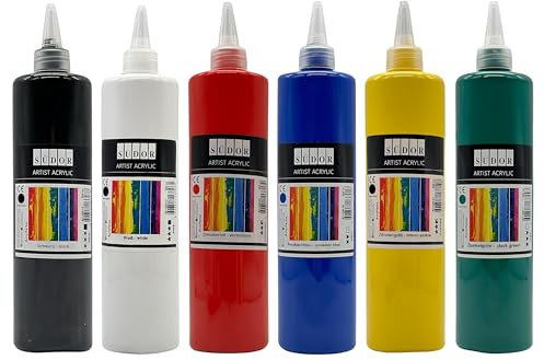 Juego de 6 pinturas acrílicas de 500 ml para lienzo, papel de madera, piedra, tela, cuero, metal, cerámica, 6 unidades de 500 ml