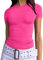 OYIGELZ Women's Basic T-Shirt Short Sleeve Crop Top Y2K Slim Fit Tops Casual Tee Shirts Streetwear(Neon Pink-D1,M)