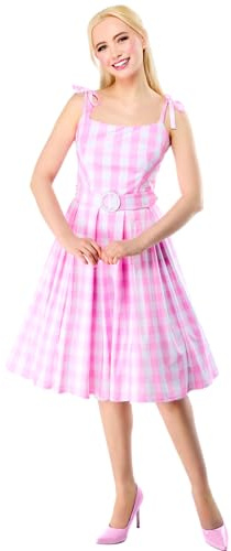Rubies Barbie Perfect Day Kostüm Kleid in Rosa aus dem Barbie Film, mit Gürtel und Haarschleife für erwachsene Frauen