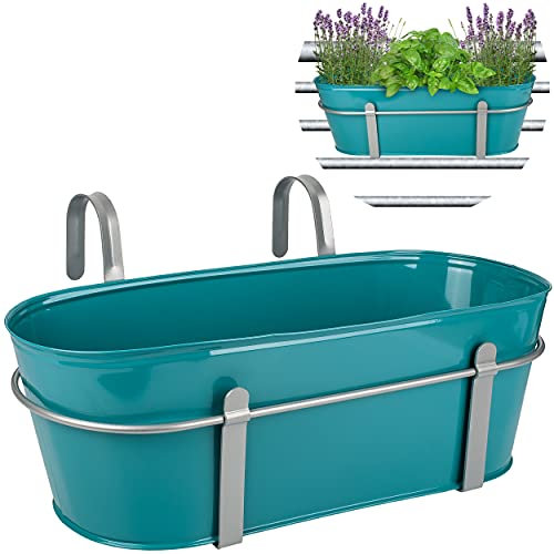 alles-meine.de GmbH Hänge - Topf/Blumentopf/Balkonkasten Farbwahl Ø 50 cm - mit Haken - Metall - türkis blau/Mint - oval - länglich - Hängend - Aufhängen - groß - mit H..