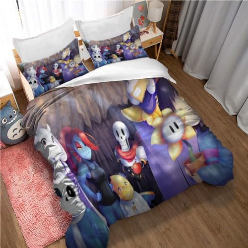 Ste-X Bettwäsche Aus Gewaschener Baumwolle Mit Undertale-Spiel, Öko-Tex-Zertifiziert Und Für Allergiker Geeignet, 1 Bettbezug + 2 Kissenbezüge 80 X 80/50 X 75 cm (135x200cm,Undertale 05)