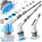 VaxBree Electric Spin Scrubber, Cordless Bathroom Cleaning Brush for Home, 420PRM Shower Scrubber with 8 Replaceable Head, 3 Speeds, Adjustable Long Handle for Bathroom, Bathtub, Car, Kitchens- Grey