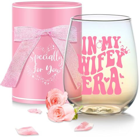 MengCat Bride to Be Gifts Stemless Wine Glass 16oz Cool Bridal Shower Wedding Engagement Gifts for Her Classy Bachelorette Gift for Brides Best Friend Sister Colleagues Honeymoon Gift Wifey Cup