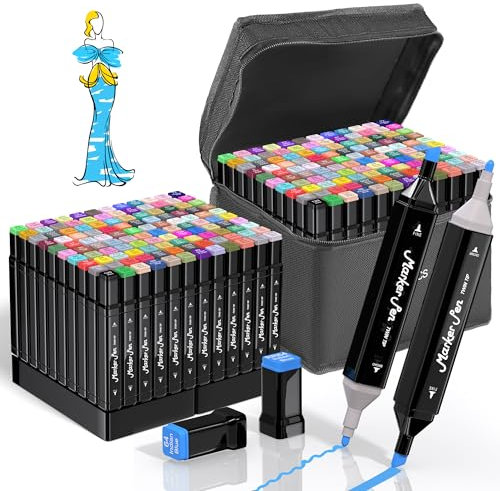 HomFilix Alcohol Markers, 120 Colors Dual Tip Art Alcohol Markers Set - Perfect for Coloring, Drawing, Sketching, Card Making and Illustration, Perfect for Adults and Kids