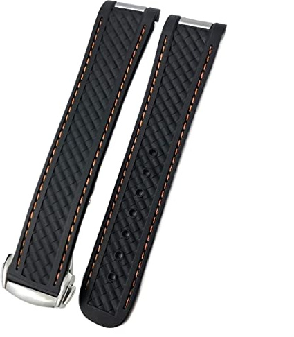 VELORE 20mm Rubber Silicone Watch Strap Fit For Omega Moon Watch Speedmaster AT150 Seamaster 300 Steel Buckle Watchband Bracelets Rose Gold Buckle(Black Orange 1,Rose Buckle)