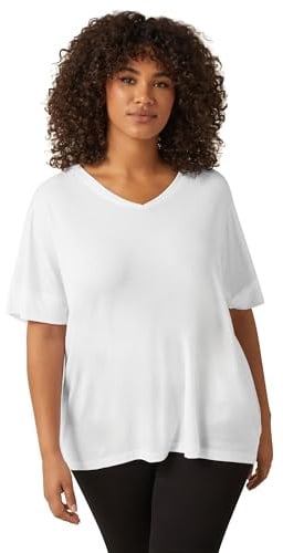 EVANS Curve Short Sleeve Modal Rich T-Shirt - Women's - Plus Size Curve White
