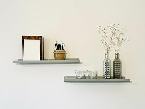 Schwebende Wandregal, Metall Pulverbeschichtet 60x15cm Wandboards, Für Deko, Bilderrahmen, Buch, Für Schlafzimmer, Küche, Büro, Wohnzimmer | Metallregal Weißaluminium RAL 9006 | 35kg Nutzlast