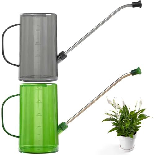 Annaffiatoio cilindrico da 1 l, confezione da 2 annaffiatoio per piante da interno con beccuccio in acciaio inox, in plastica, beccuccio lungo, in acciaio inox, per interni, casa, ufficio, piante