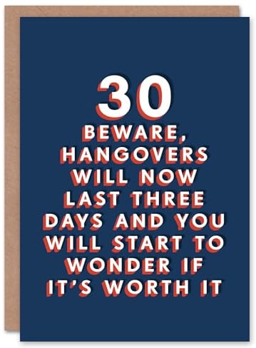 Artery8 Hangovers Three Days 30 Year Old Funny 30th For Him Birthday Card