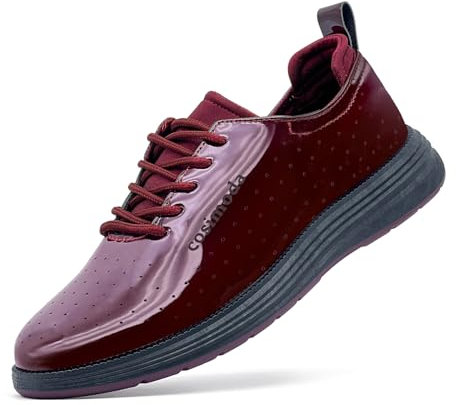 maxvinci Herren lässige Schuhe Leder Business Sneaker Anzugschuhe Atmungsaktiv Sommer Schuhe Sportschuhe rutschfeste Tennisschuhe Walkingschuhe(PU Mirror Red 310)