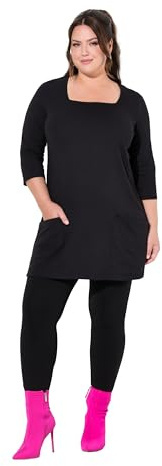 Ulla Popken Damen große Größen Übergrößen Plus Size Longshirt, Taschen, A-Linie, Carree-Ausschnitt, 3/4-Arm schwarz 58+ 836993100-58+